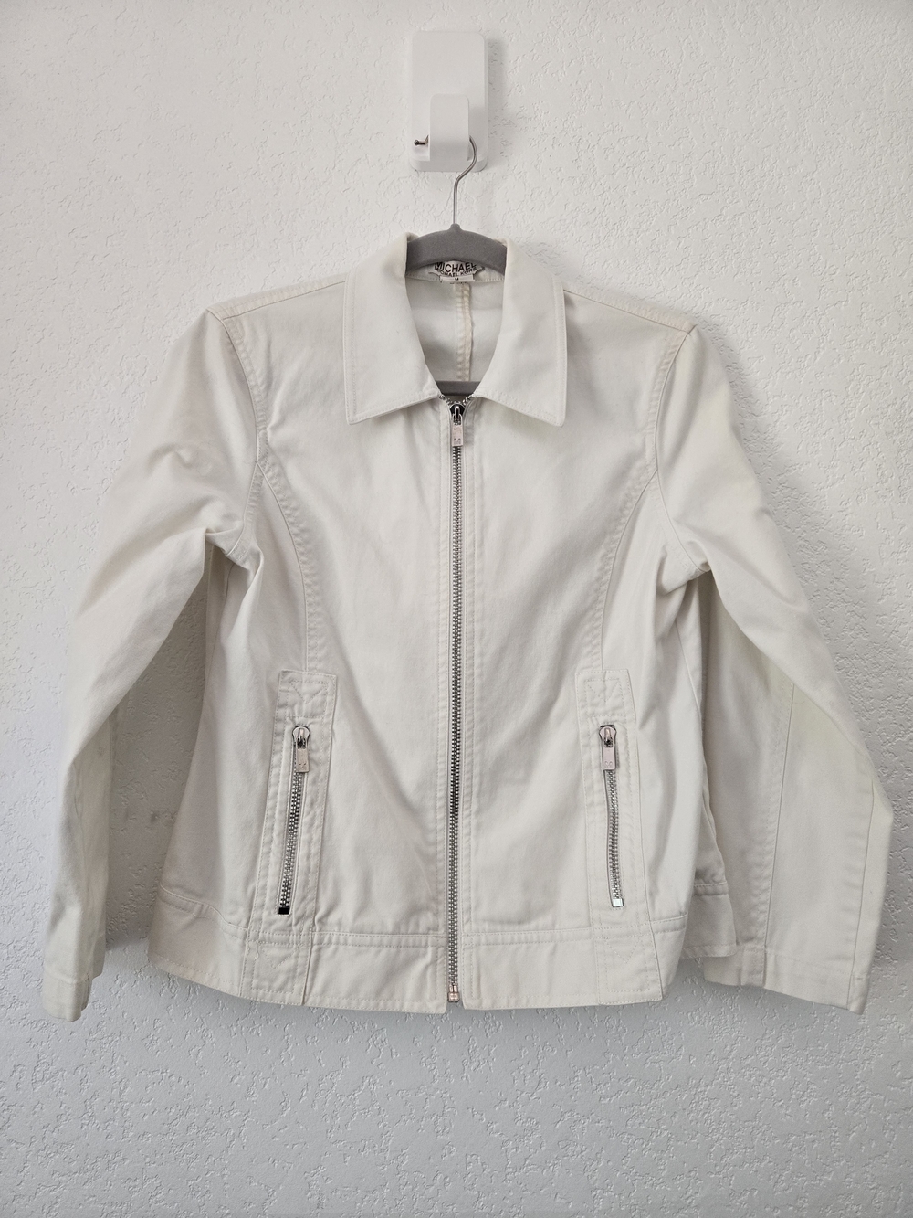 Michael Kors Off-White Zip-Front Jean Jacket